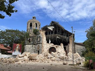 Damages outside the Archdiocesan Shrine of Santa Rosa de Lima in Daanbantayan, Cebu
